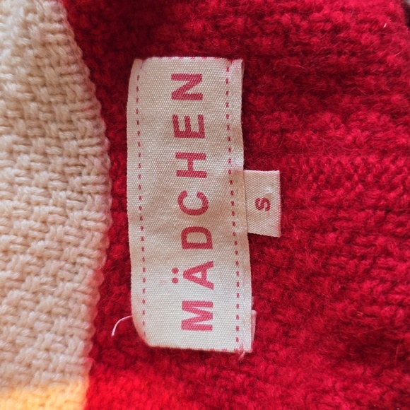 Anthropologie MADCHEN Sweater Wool Cashmere Blend Stripe Gold Buttons Red S - Picture 6 of 7